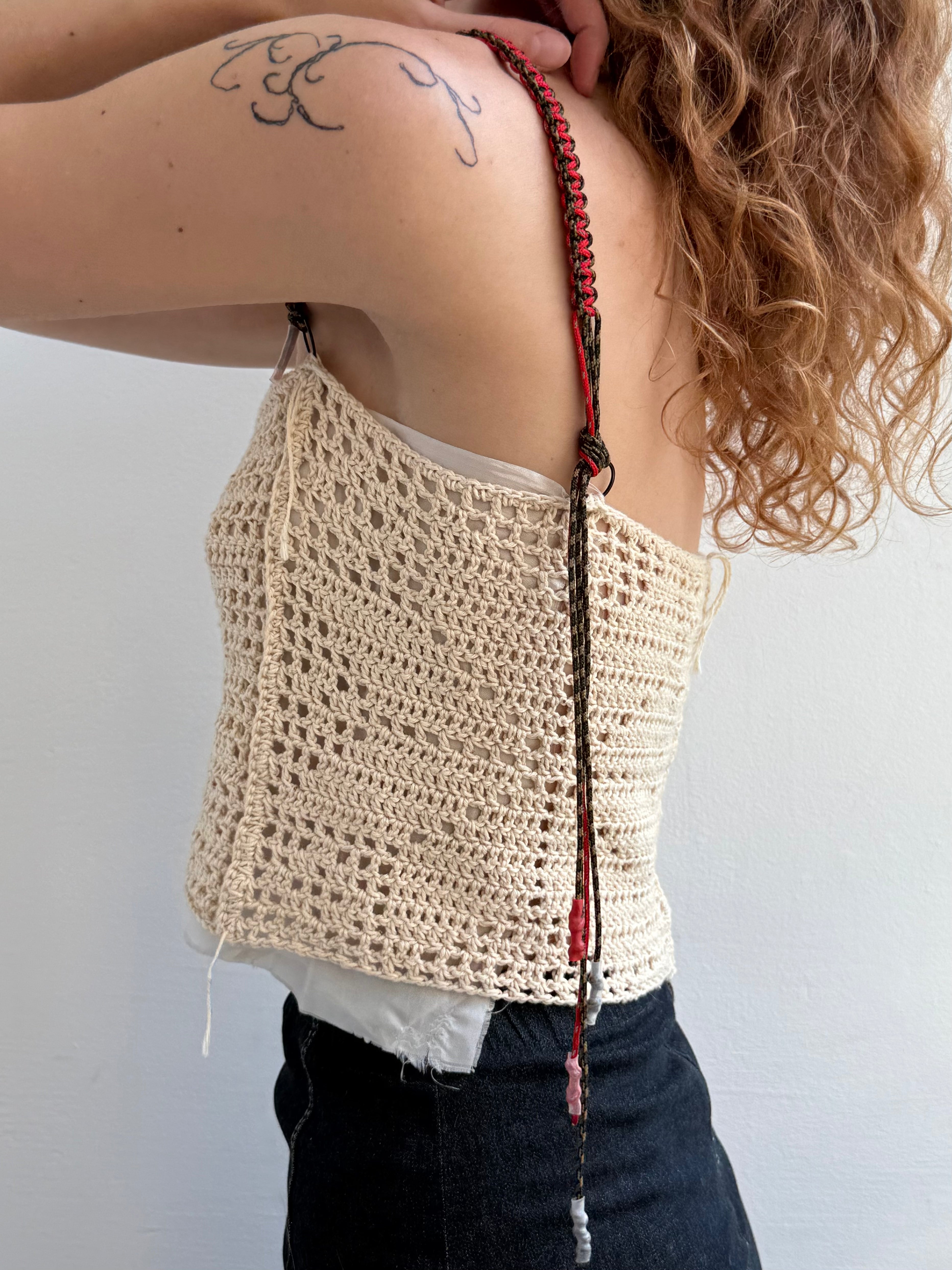 Hand-Crocheted Upcycled Top with Paracord Straps